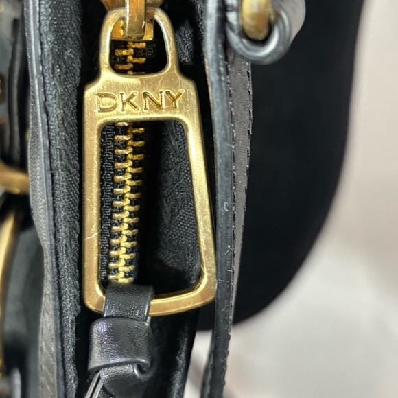 DKNY Black Logo Shoulder Bag with Leather and Stud accents - Picture 6 of 15